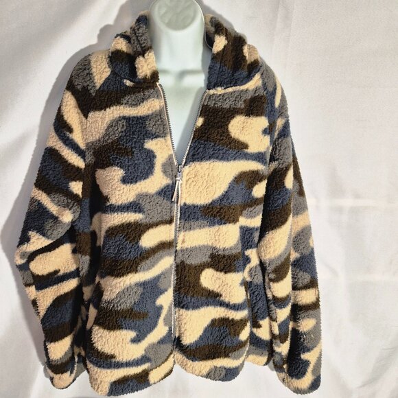 SO Sharpa hooded Jacket, zippered front, tri color, pockets, size XXL - Picture 2 of 16